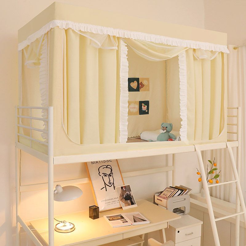 Neutral Strong Blackout Bed Curtain for College Students Dormitory Bunk Bed, Integrated Mosquito Net, Single Bed, Thickeneded Window Curtain with Bracket