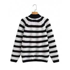 批发2023夏欧美风女装V领条纹开衫毛衣