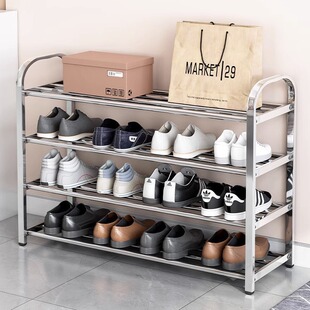 Simple household doorway shoe rack stainless steel multi-layer storage artifact indoor shelf bright durable large capacity shoe cabinet