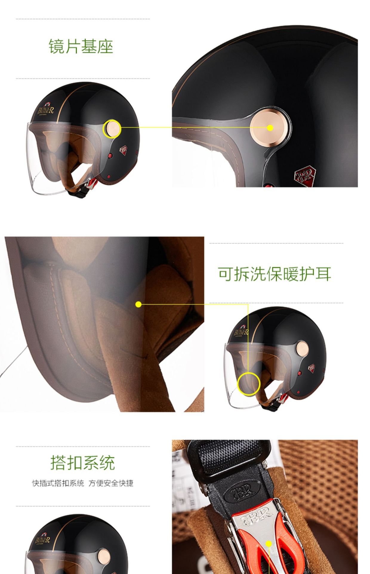 BEON Motorcycle Safety Helmet for Men and Women, Electric Vehicle Motorbike Three-Quarter Half Helmet, Carbon Fiber Sun Protection Riding Helmet