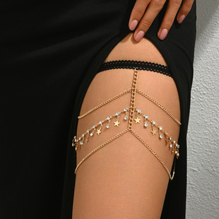 Zhuru Clothing Factory Direct Sale Fashion Little Star Rhinestone Pendant Sexy Hollow Hot Girl Thigh Chain H0041