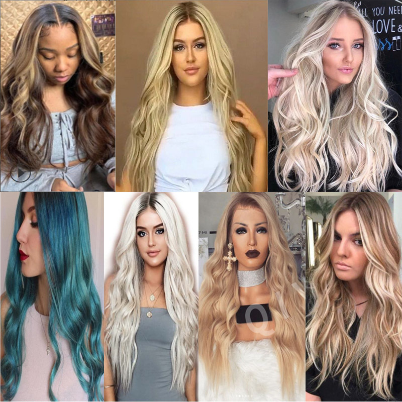 Synthetic wig Women's mid length curly hair new product gradient large wave wig spot dyed synthetic fiber rose net full head set_voghion.com