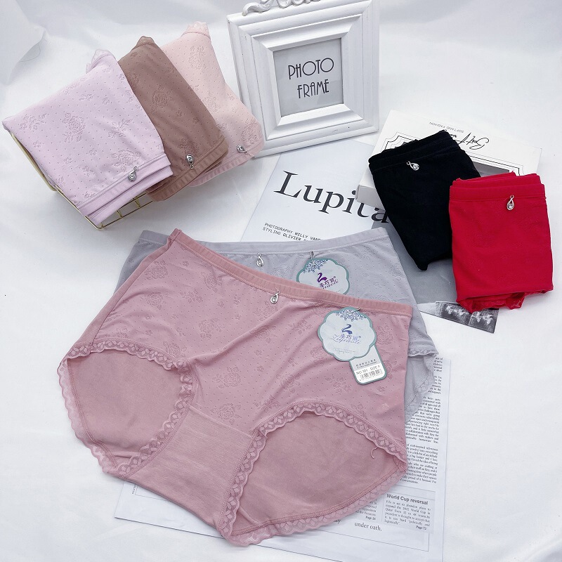 Zi Qiaoli 301 Medium and Large Size Women's RC Cotton Mo Cotton Crotch Panties Jacquard Front Piece Ice Silk Women's Briefs Breathable