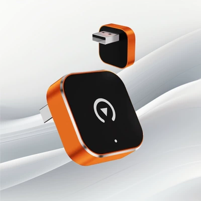 Cross-Border New Product Metal Carplay Box Car-Machine Connectivity Box Wired to Wireless Suitable for Apple (Simsiz CarPlay və Android Auto) - orange-metallic-look