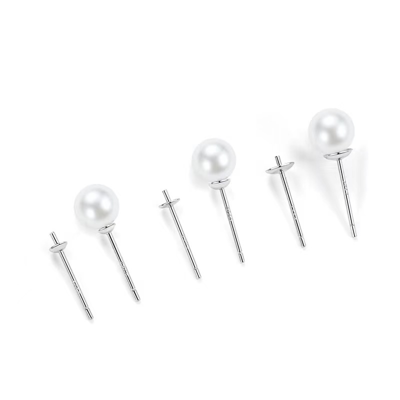【工厂】跨境耳钉配件珍珠托半孔珠耳针DIY碗针4-5mm珠盘耳饰配饰