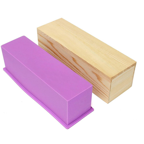 1200g Silicone Rectangular DIY Soap Mold with Wooden Box and Lid High Quality Easy to Demold Non-staining