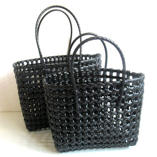 Foreign Trade Woven Bag Plastic Woven Hand Basket Pastoral Handbag Shoulder Bag Beach Bag Women's Casual Hollow Bag
