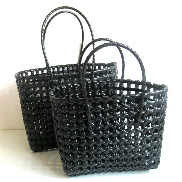 Foreign Trade Woven Bag Plastic Woven Hand Basket Pastoral Handbag Shoulder Bag Beach Bag Women's Casual Hollow Bag