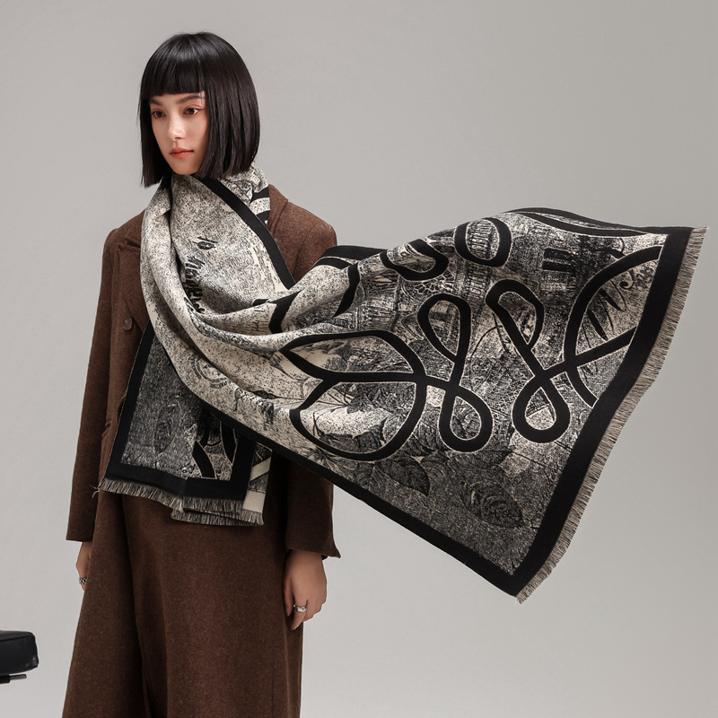 Nuevo imitación de cachemira infinita impresión de símbolos cerosos otoño y invierno grueso calentamiento doble chal coreano amplio babillo suave