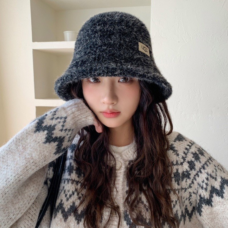 秋冬季帽子女仿水貂绒字母渔夫帽日系毛绒保暖帽加厚百搭时尚盆帽|undefined