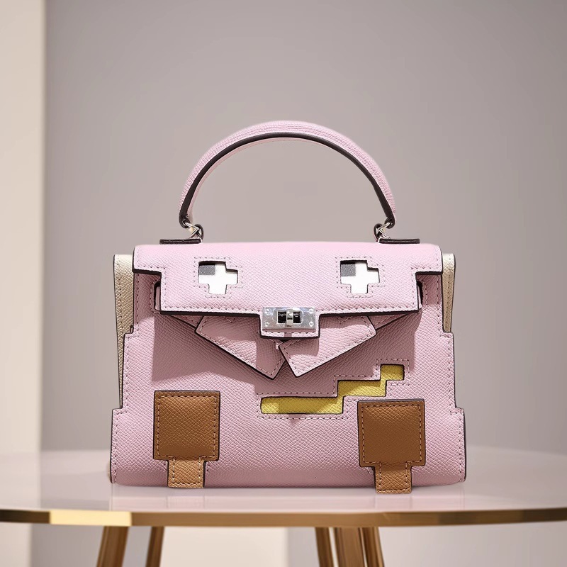 2026 Hot-Selling Crossbody Bag for Women, Genuine Leather Kelly Bag, Cartoon Smiley Face Mosaic Doll Bag, Small Square Handbag