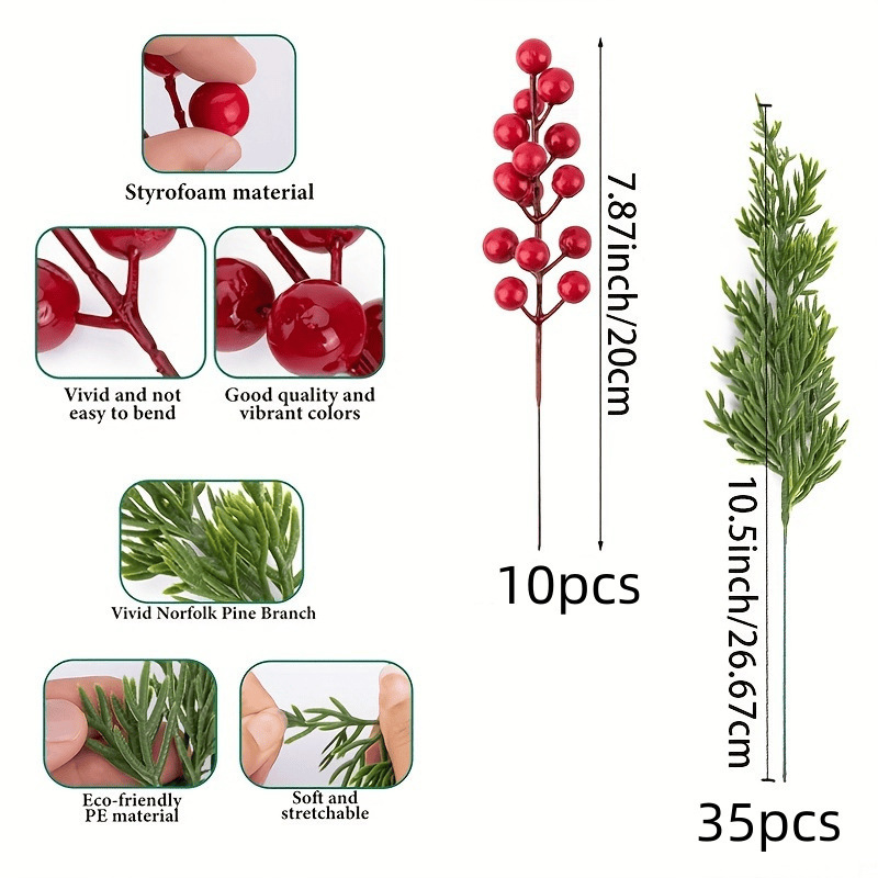 Amazon 模擬松の枝と赤いベリーの花束 DIY フラワーアレンジメント装飾クリスマス松葉ホームテーブルフラワーアレンジメント|undefined