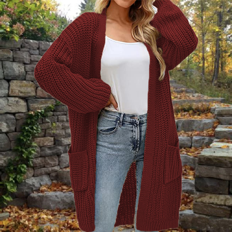 Cardigan maglione sciolto da donna con maniche a lanterna_voghion.com