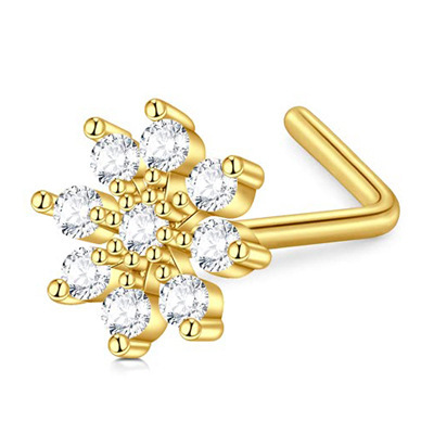 Piercing al naso da donna a forma di L, con perno irregolare, intarsiato con strass, cuore, serpente, fiore, zircone_voghion.com