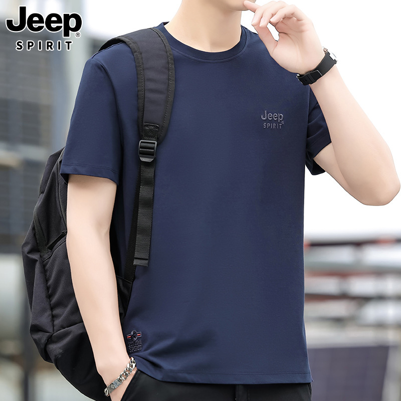 JEEP SPIRIT 25 여름 새 티셔츠 남성 패션 반팔 비즈니스 캐주얼 라운드 넥 자수 탑