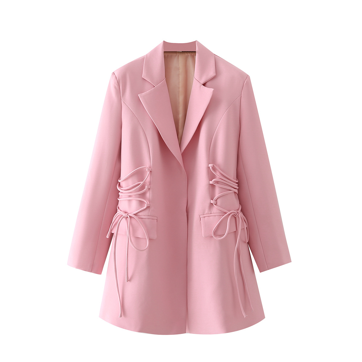 two-side drawstring long sleeve slim solid color blazer suit NSLQS123540