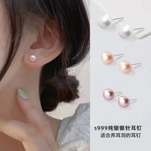S999纯银银针淡水珍珠耳钉小众设计高级感养耳洞耳环百搭气质耳饰