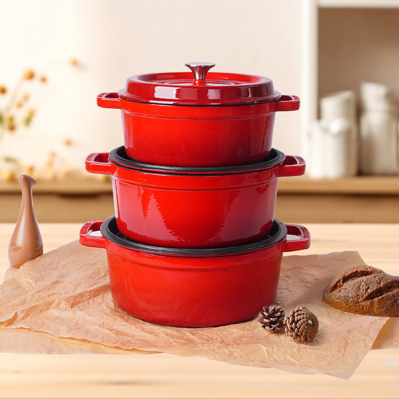 Exportación de calidad 25cm esmalte olla de hierro fundido sopa olla de cerdo olla de esmalte de hierro no recubierto antiadherente olla de hierro olla