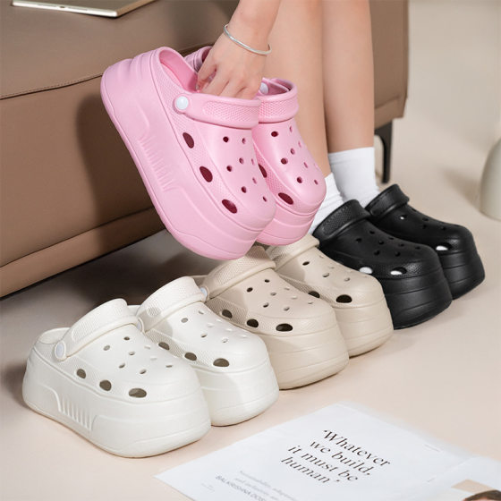 Summer New Hole Shoes High-height Shoes Women's Outwear Fashion eva Beach Shoes DIY Cloud Sandals Platform Slippers Women