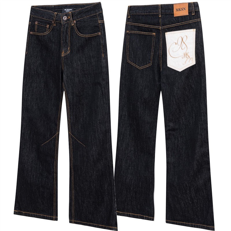 MKSN Men's Non-Fading Raw Denim Jeans Cleanfit Straight Fit Pants With Faux Horsehair Back Pocket Design Slimming Trousers_mkmklike.com