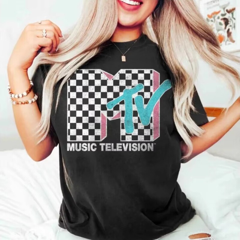 Mtv Neon Light Distressed Plaid Logo Graphic Women's Shirt Vintage 80S 90S Mtv Family Matching Te