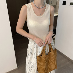 莉之綺隨性慵懶感U領背心夏裝新款舒適條紋亞麻無袖上衣女240458