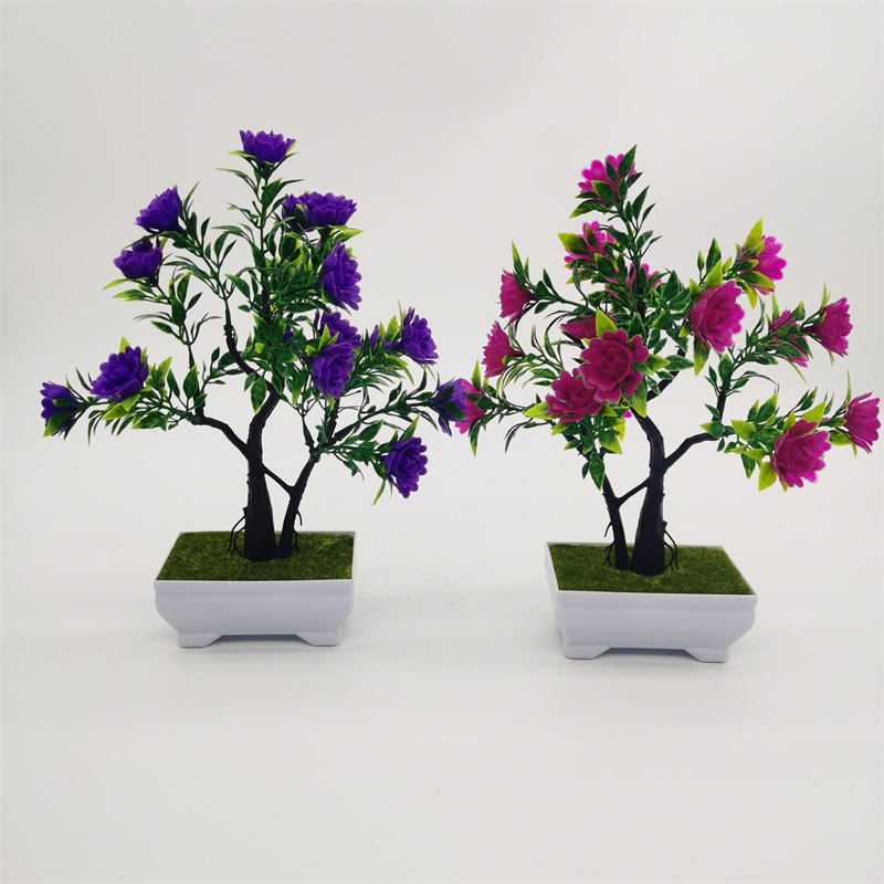 Simulatiounsplanz Bonsai Simulatiounsblumm Rous Kënschtlech Blumm Plastik Topf Indoor Home Desktop Dekoratioun Verméigensbam Ornamenter_voghion.com