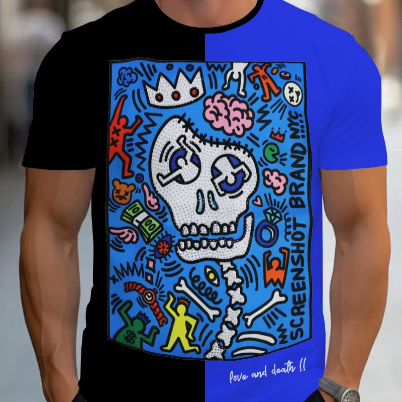 Внешняя торговля, трансграничная торговля, лето 2025, новая мужская повседневная футболка с круглым вырезом и 3D принтом, с короткими рукавами, дропшиппинг