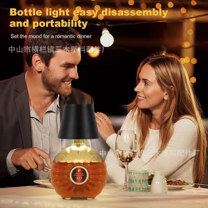 국경 간 뾰족한 플러그인 충전식 와인 병 램프 RGB 3 색 아마존 터치 분위기 램프 장식 책상 램프 도매