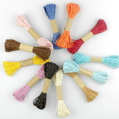 10m/bundle Double Twisted Paper Rope with Gold Thread, Handmade DIY Craft Paper Rope for Flower Bundling in Gift Box 
