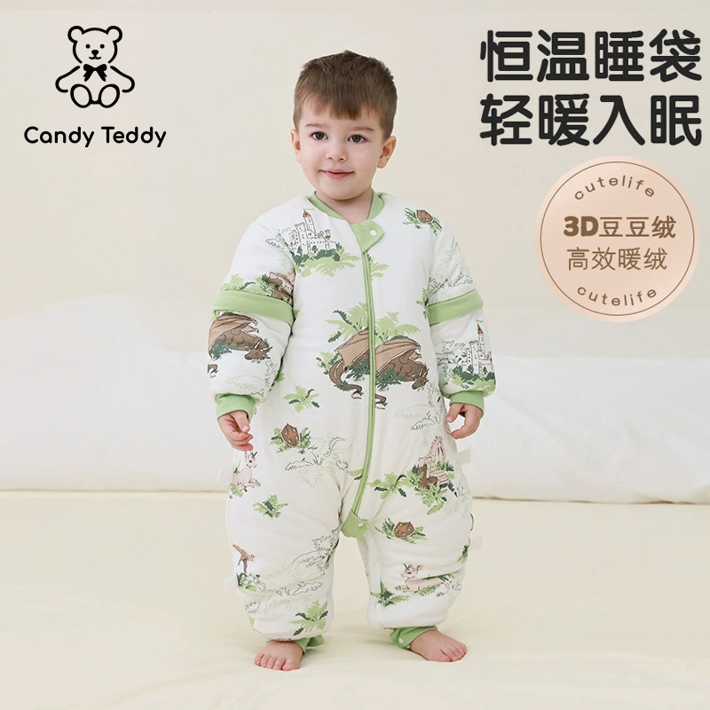 Детский одеяло-кокон Candy Teddy из чистого хлопка для осени и зимы, с раздельными ножками, утолщенный стеганый детский спальный мешок типа A с поддержанием постоянной температуры