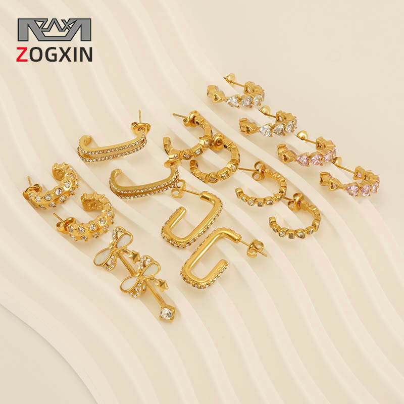 Cruz-frontera nuevo acero inoxidable 18K Luz de lujo pendientes de diamantes hembra nicho europeo y americano personalizado pendientes de diseño al por mayor