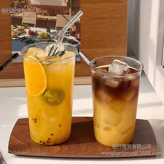 简约扩口大容量650ml玻璃杯果汁杯奶茶水杯子轻薄水果茶杯饮品杯