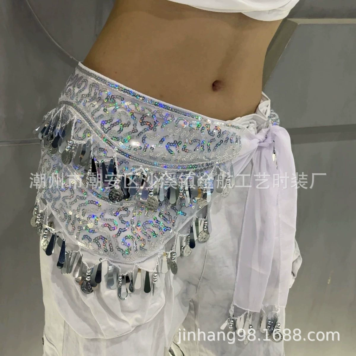 Белая цепочка с блестками на талии D1813