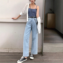 浅色显瘦女式牛仔裤女款直筒牛仔窄版直筒裤女九分高腰裤子女款秋