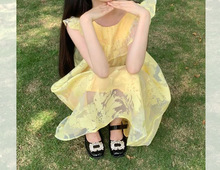 法式黄色小飞袖连衣裙子女夏季感设计小个子公主风娃娃裙