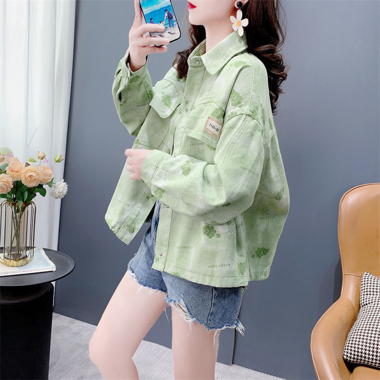 2025 Autumn New Loose Versatile Design Jacket Top Super Nice Tie-Dye Printed Denim Jacket for Women