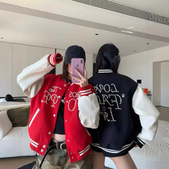 春秋のアメリカのレトロな野球服は色の真珠の工芸学院の風の衛衣のジャケットのゆったりしているコートにぶつかります。