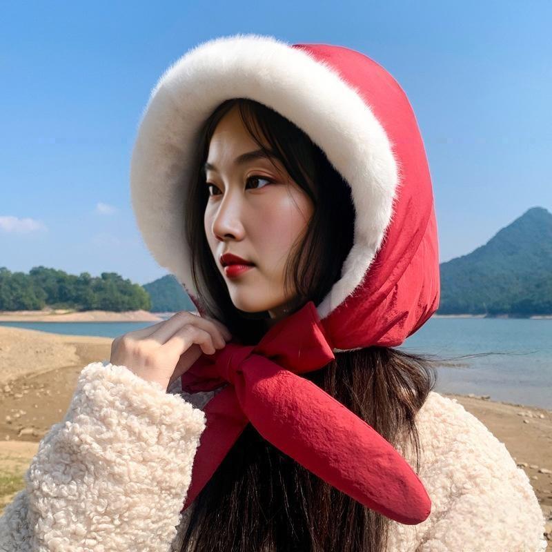 新款一帽两用可当包包保暖护耳帽子女冬季韩版加绒加厚滑雪棉帽子|undefined