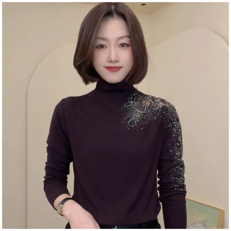 A generation of hair winter new T-shirt women's fashion foreign style hot drilling bottoming shirt women's Joker on the clothes temperament women