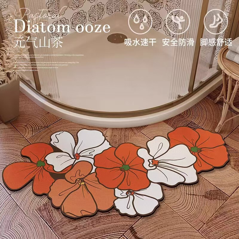 Bathroom Floor Mat Curved Absorbent Non-slip Foot Mat Bathroom Door Diatom Mud Mat Fan-shaped Cuttable Door Mat