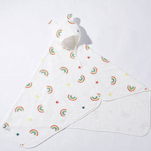 Gauze Cotton Cloak Bath Towel Four Seasons Children's Hooded Bathrobe Cartoon Print Baby Hooded Bath Towel Cloak Wholesale