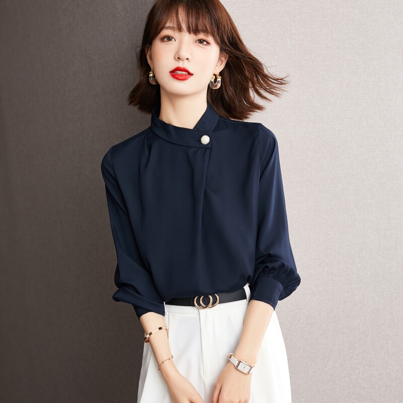 Senior commuter ladies shirt professional attire autumn 2022 new design sense minority collar chiffon shirt Senior commuter ladies shirt professional attire autumn 2022 new design sense minority collar chiffon shirt