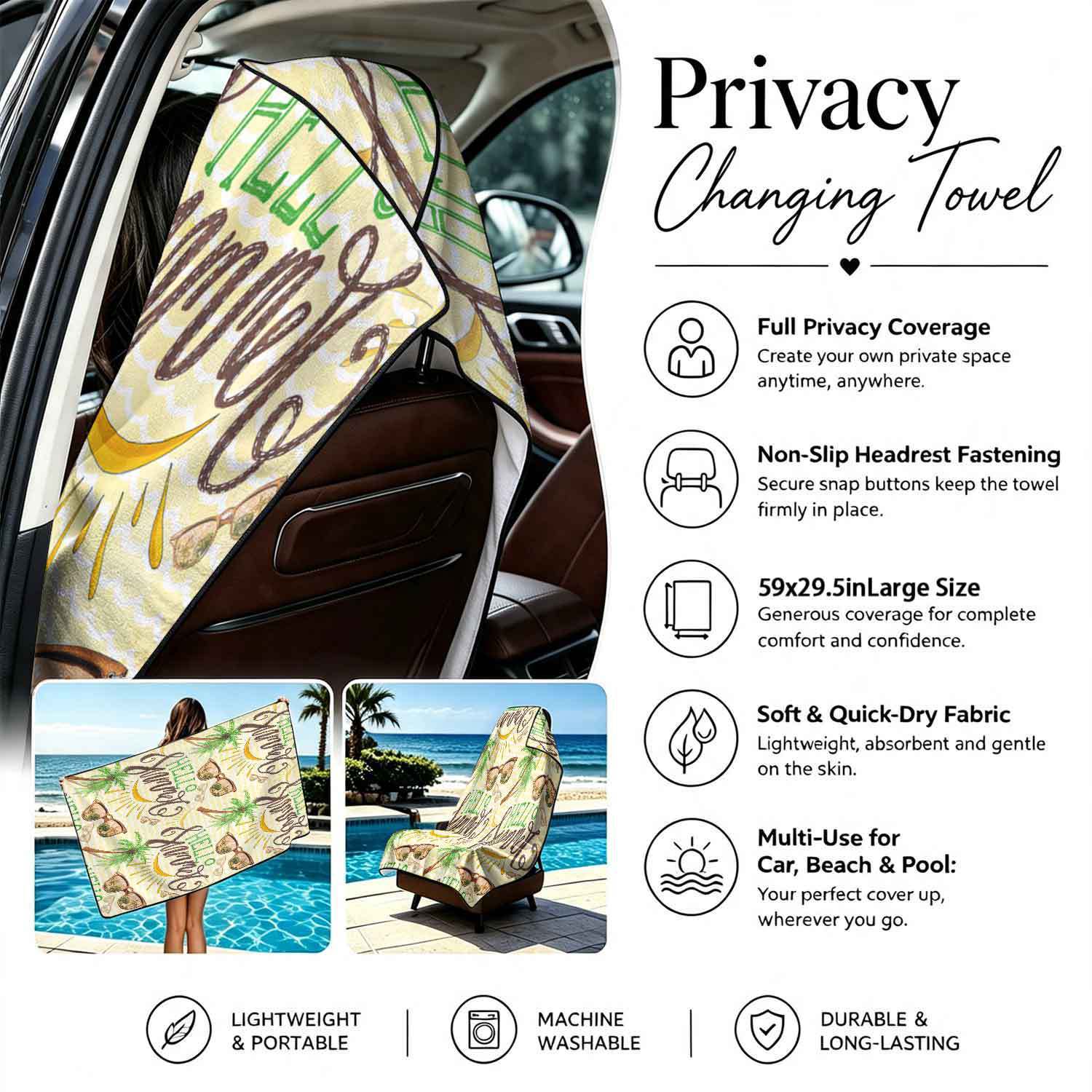 Summer bath towel and car seat cover 2-in-1, ultra-fine fiber outdoor beach and car dual-use universal seat cushion