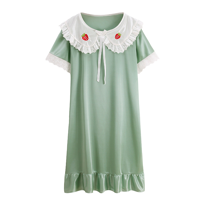 2024 pijama de verano delgado seda de hielo mediano largo de manga corta pijama de seda de simulación princesa muñeca de viento cuello ropa para el hogar