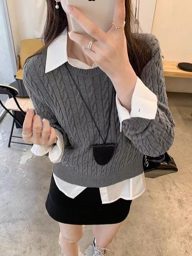 Satin Ribbed Collar Knit Top with Cotton Inner Layer Women's 2025 Autumn/Winter Fitted Base Short Top