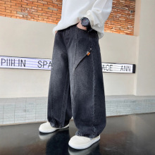 亚马逊男童秋季新款时尚个性牛仔裤2025新款休闲宽松弯刀裤潮批发