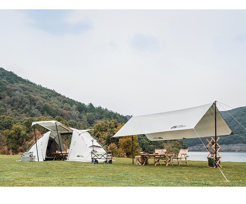 Mugao Di Family 4 tent for camping, outdoor portable family tent with two rooms and one living room, windproof and thickened, rainproof