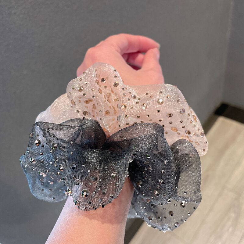 Internet Celebrity New Style Sparkling Diamond Texture Imported Yarn Oversized Large Intestine Hair Ring Elegant Girl Headband Boutique Hair Accessories
