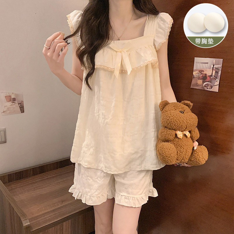 女性用胸パッド付きサスペンダーナイトガウン、夏用薄手で涼しいパジャマ、大きいサイズ、甘くて爽やかなホームウェア、屋外で着用可能|undefined